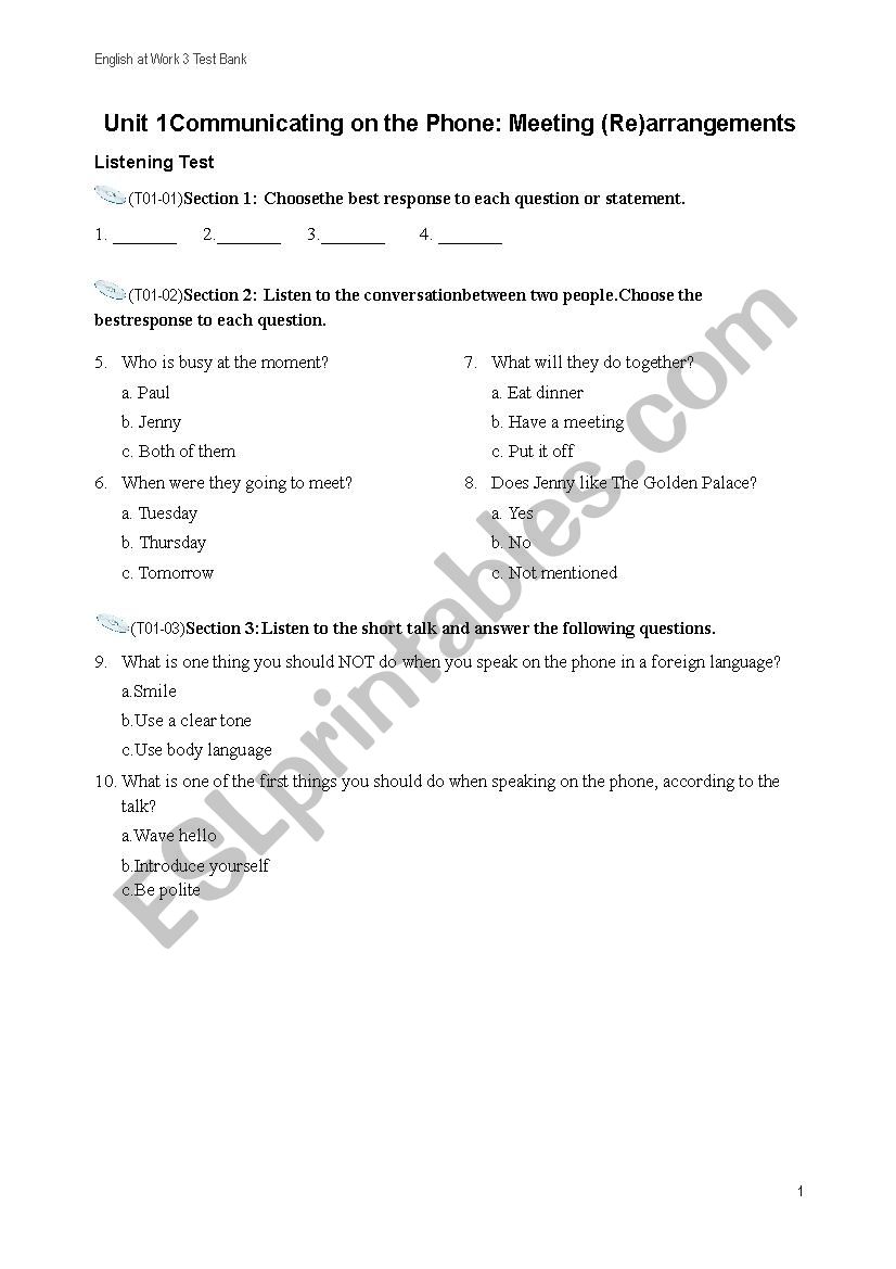 English for Workers worksheet