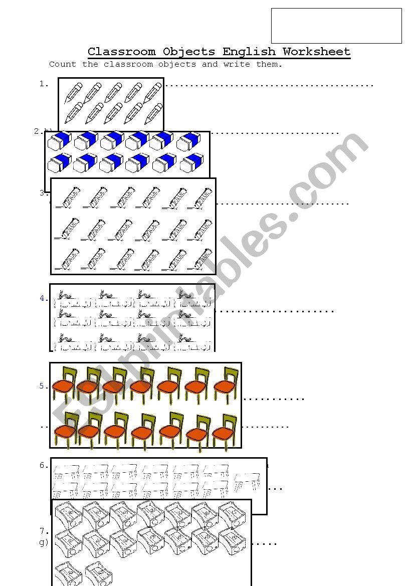 Classroom Objects worksheet