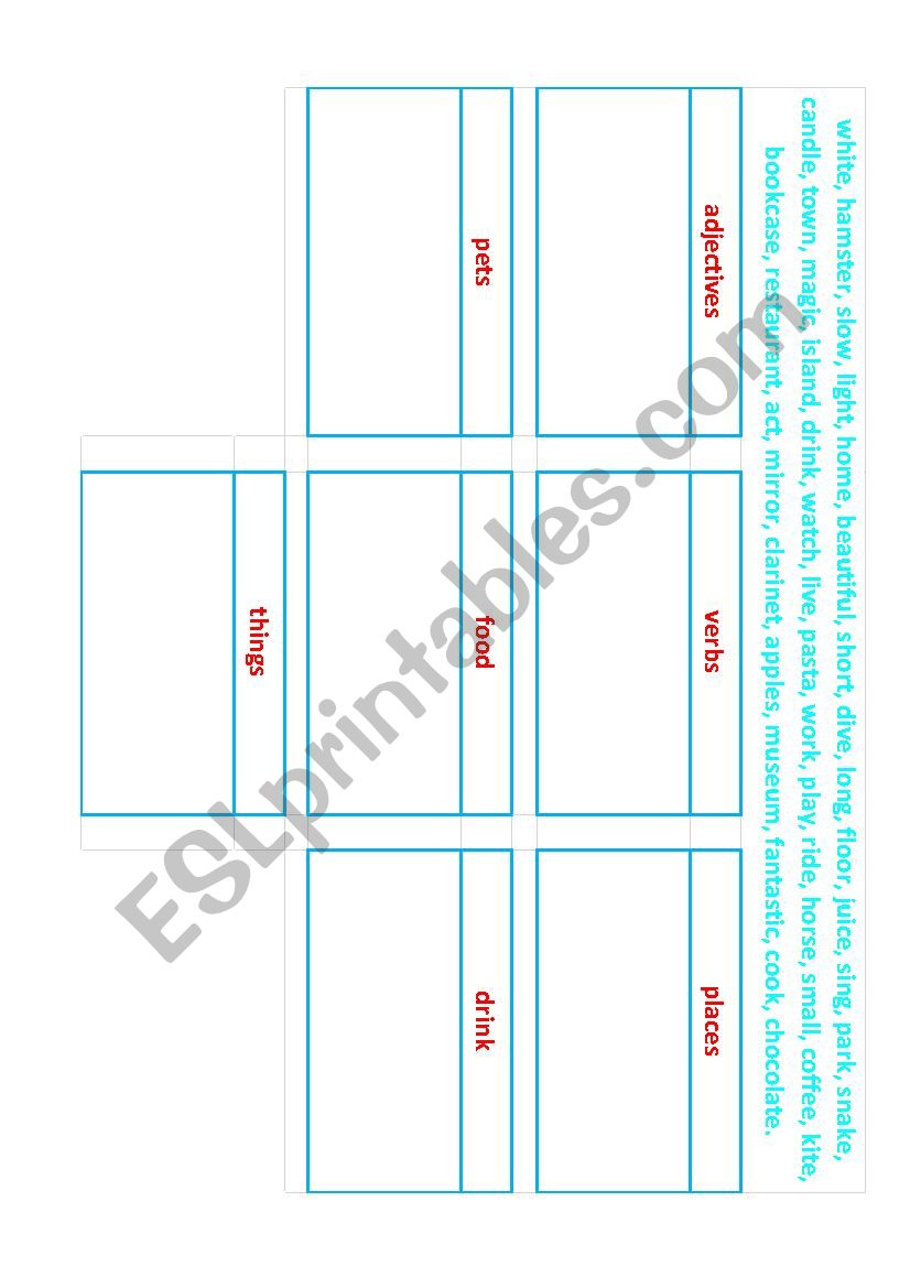 Categories worksheet