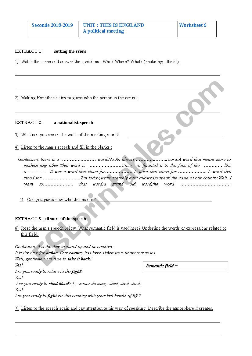 This is England worksheet 6 worksheet