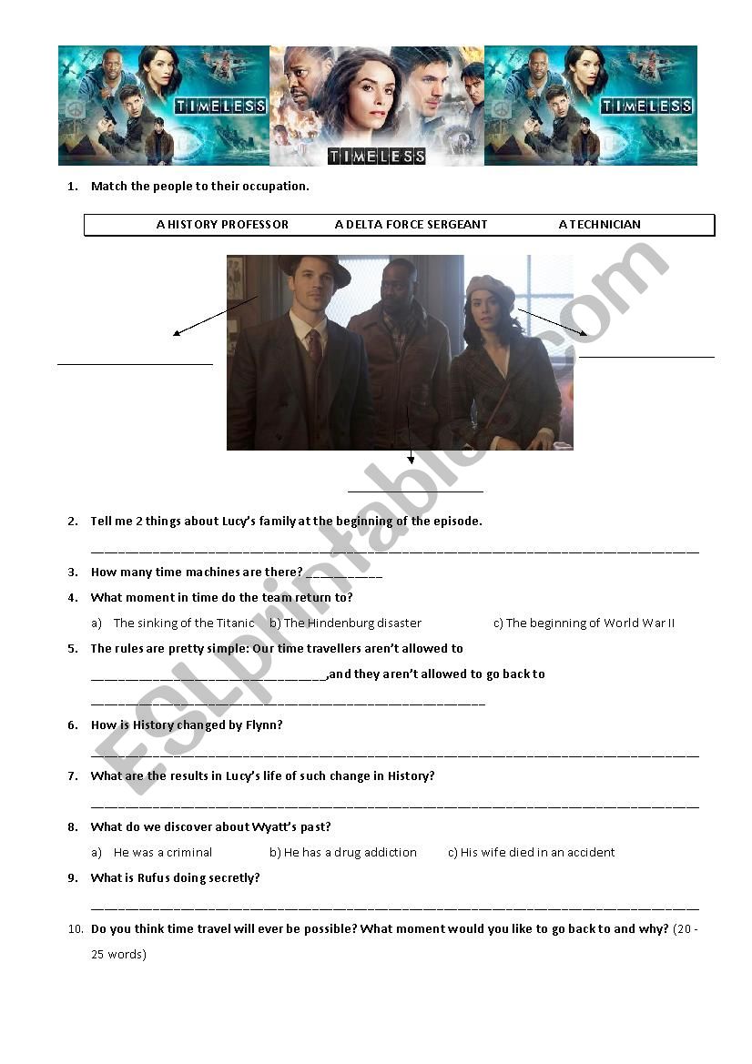 TIMELESS PILOT EPISODE worksheet