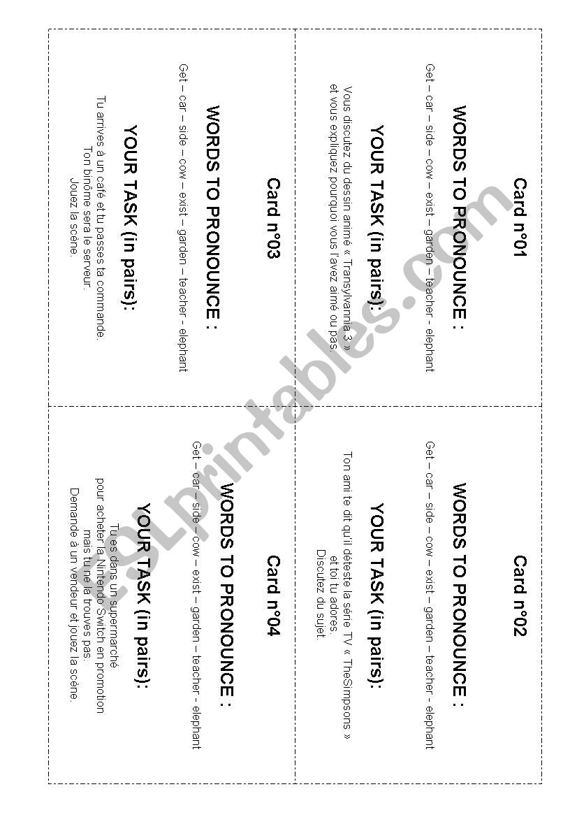 Speaking game: various role play ideas