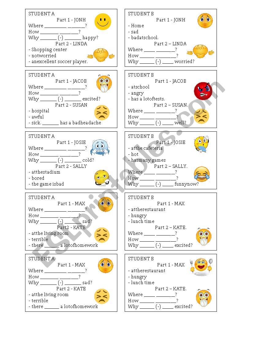 verb be + feelings adjectives worksheet