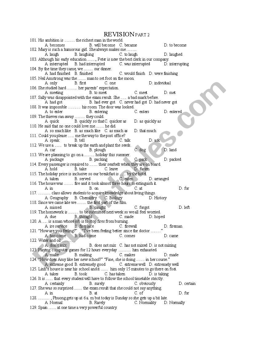    GRAMMAR REVISION worksheet