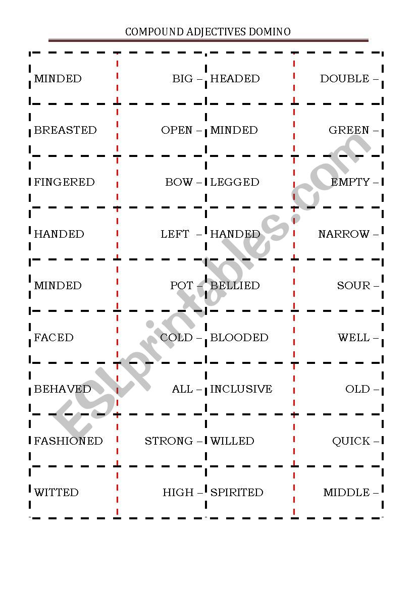 COMPOUND ADJECTIVES DOMINO worksheet
