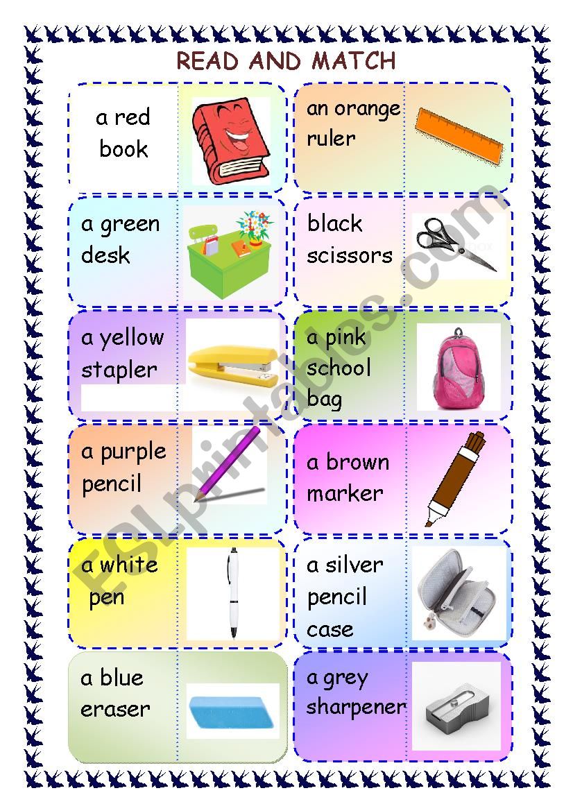 School objects for young learners matching game