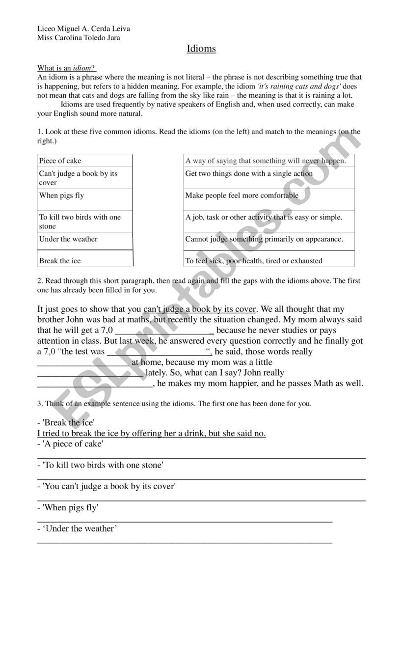 IDIOMS worksheet