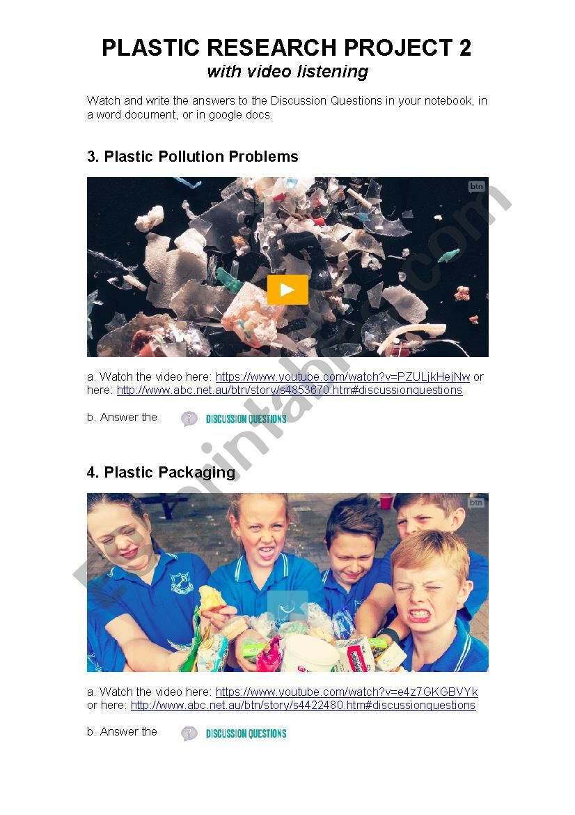 Plastic Pollution: Video Listening, Discussion and Research Activity 2