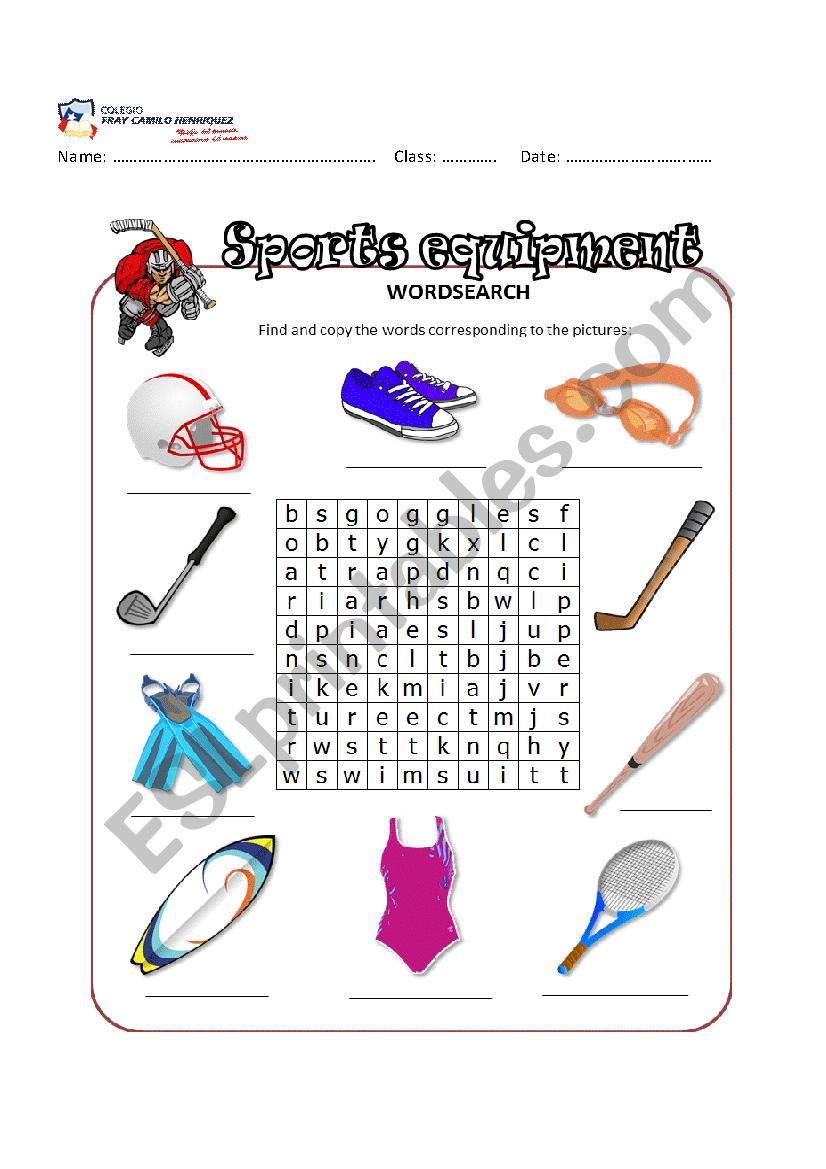 Equipment Wordsearch worksheet