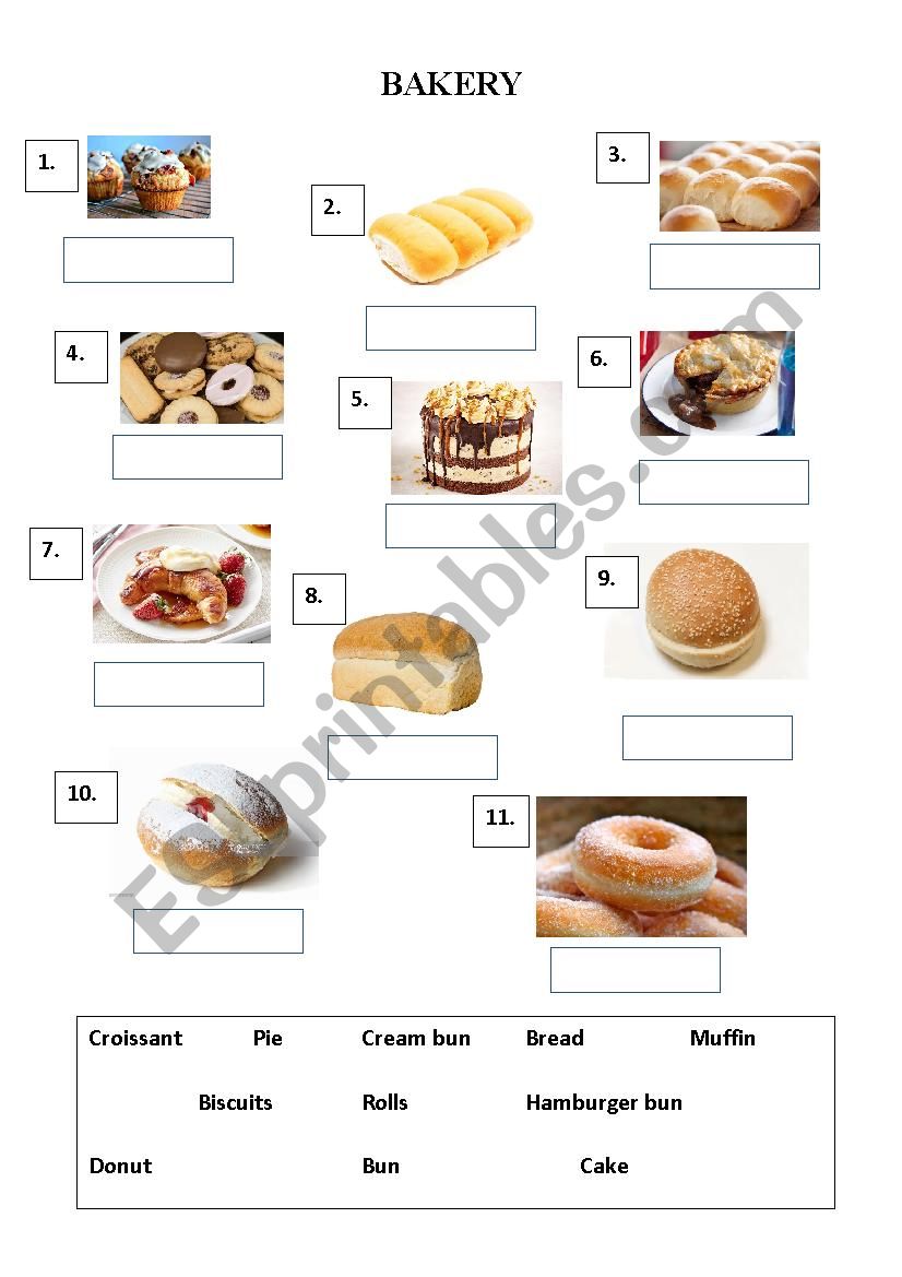 Bakery Vocabulary Matching Exercise