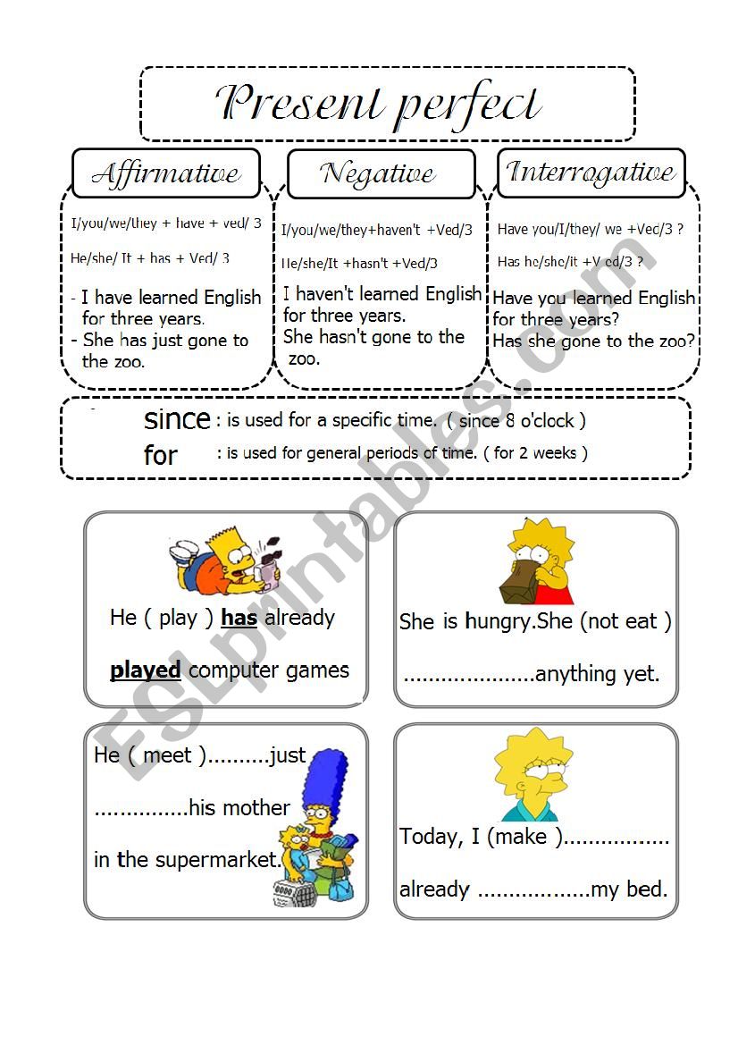 present perfect worksheet