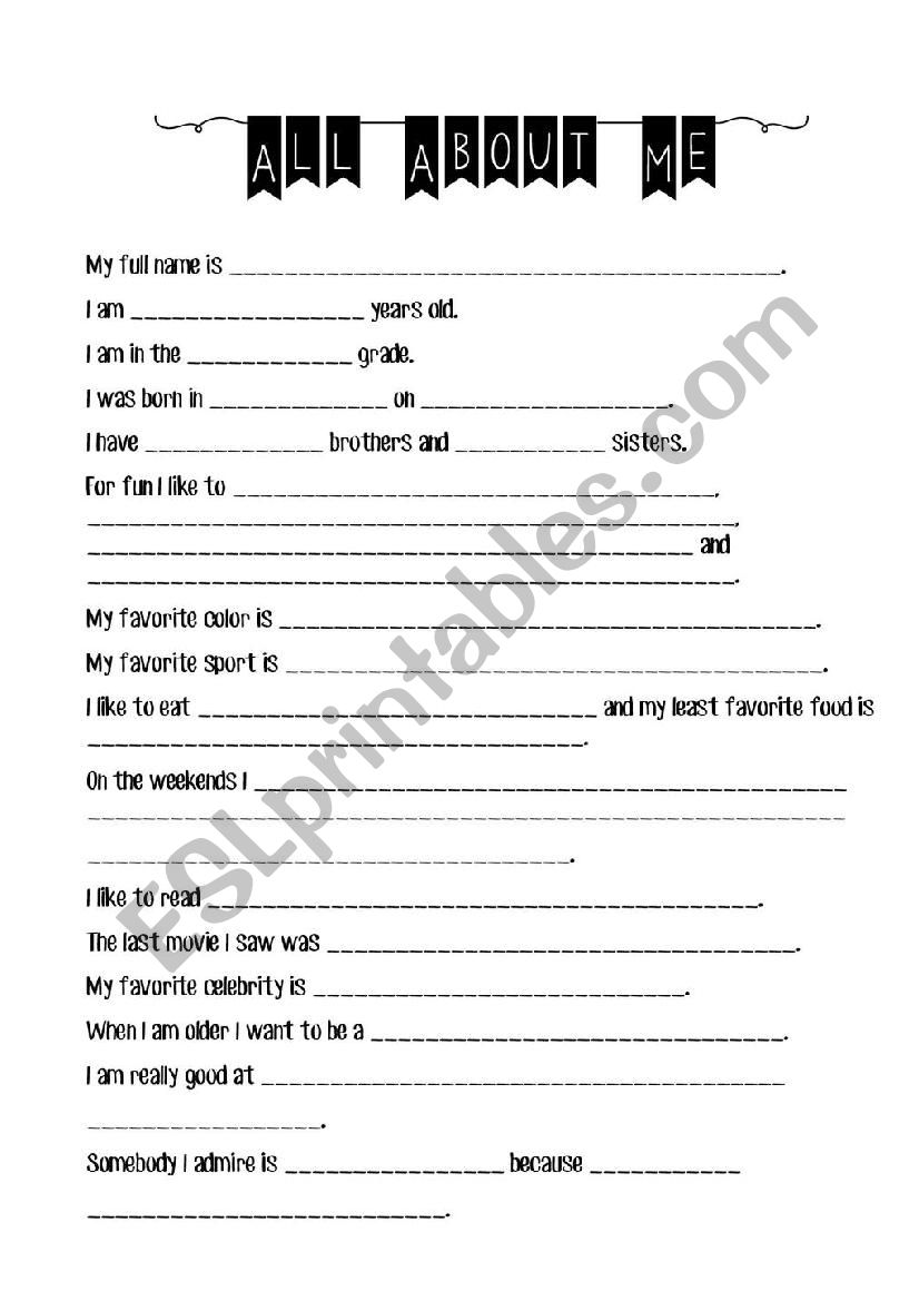 about me worksheet