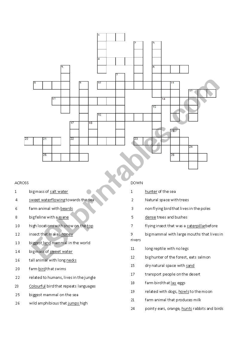 Animals Crosswords worksheet