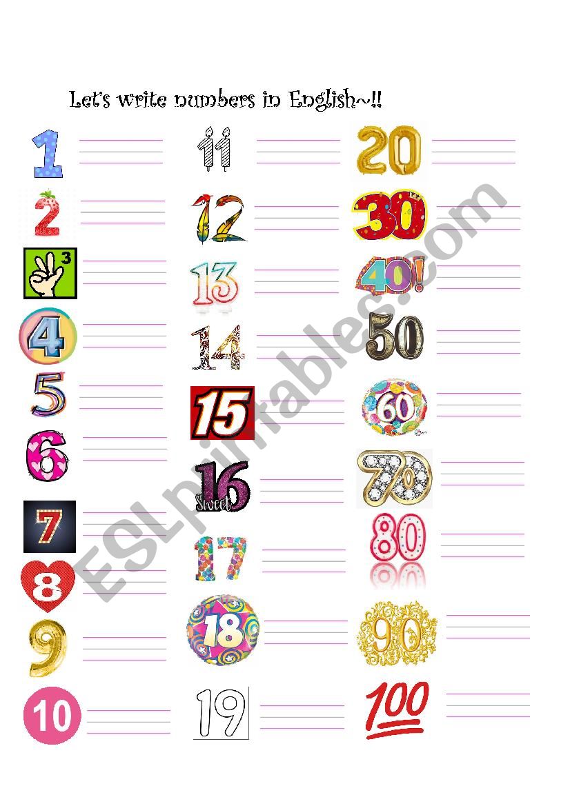 Numbers worksheet