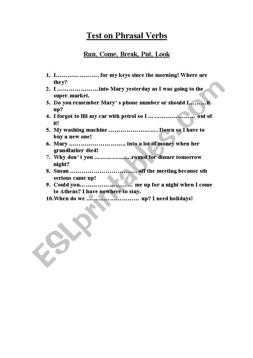 phrasal verbs worksheet