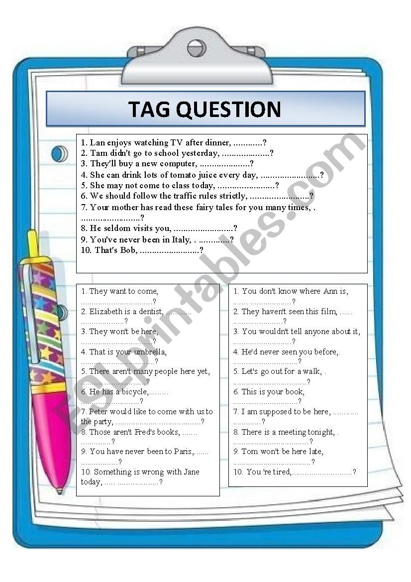 TAG QUESTIONS worksheet