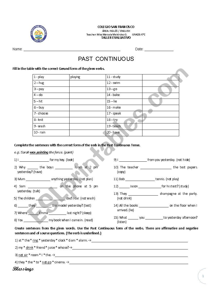 Past Continuous workshop worksheet