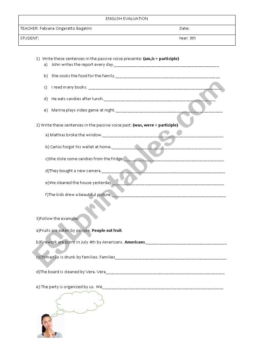 EVALUATION PASSIVE VOICE worksheet