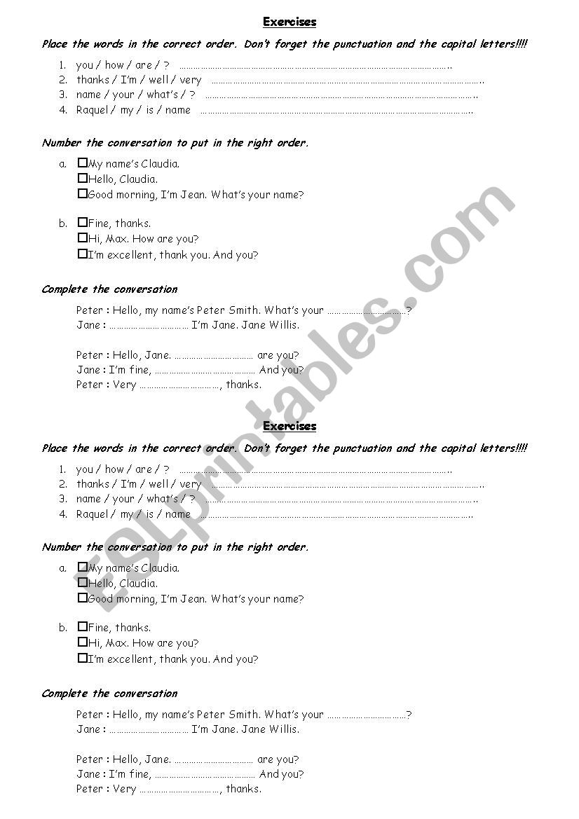 Exercises on presentation worksheet