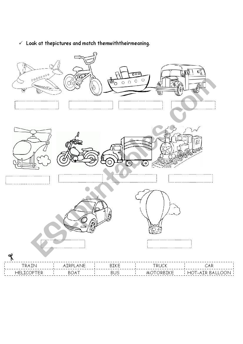 MEANS OF TRANSPORT worksheet