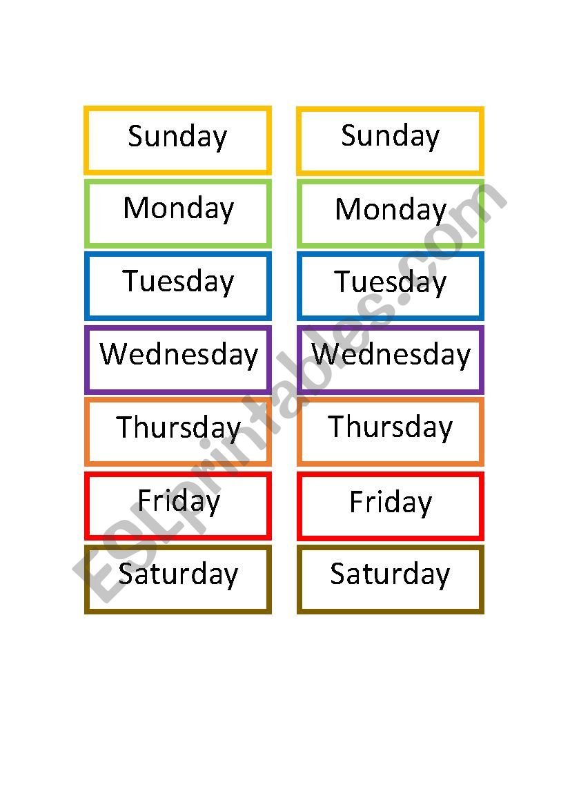 Days of the Week Matching worksheet
