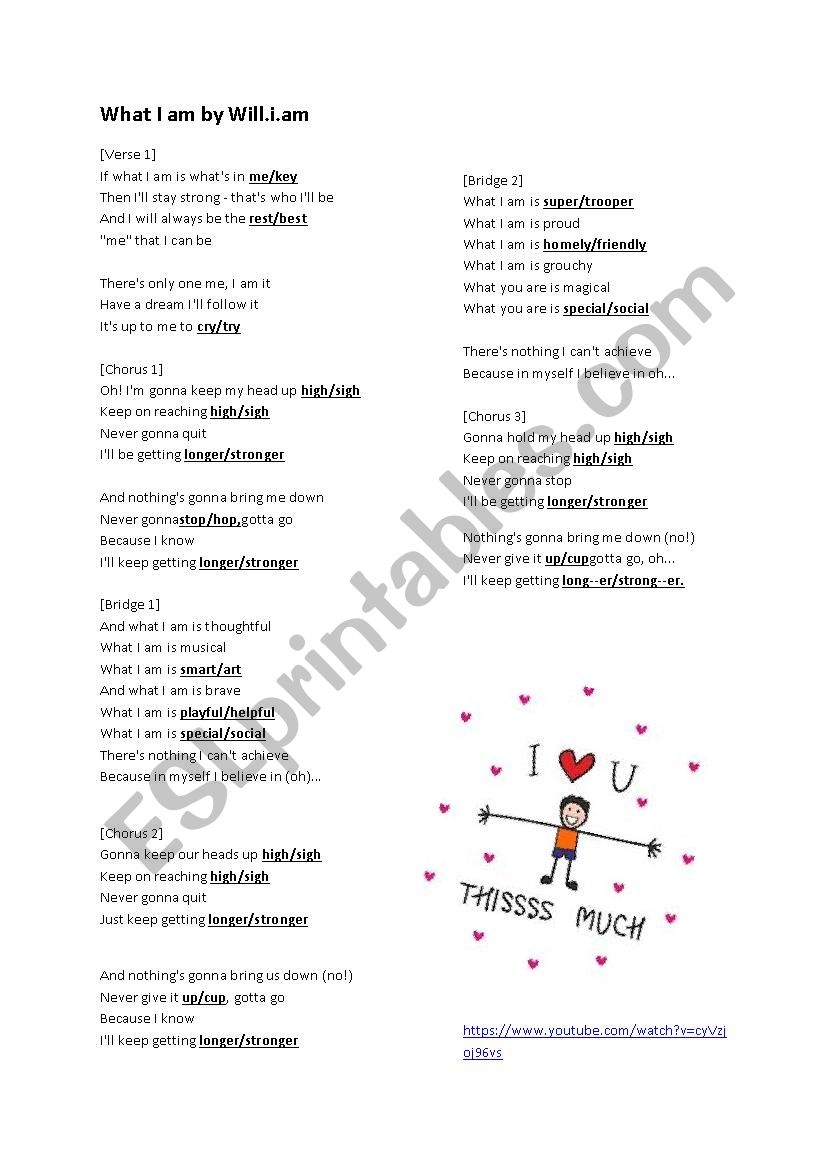 What I Am by Will.i.am worksheet
