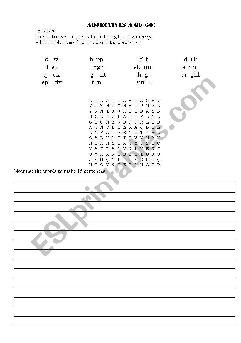 Adjectives A Go Go worksheet