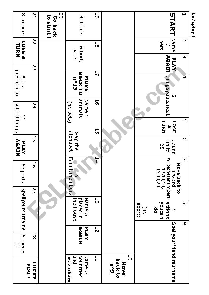 Jeu de lOie - Lets play  worksheet