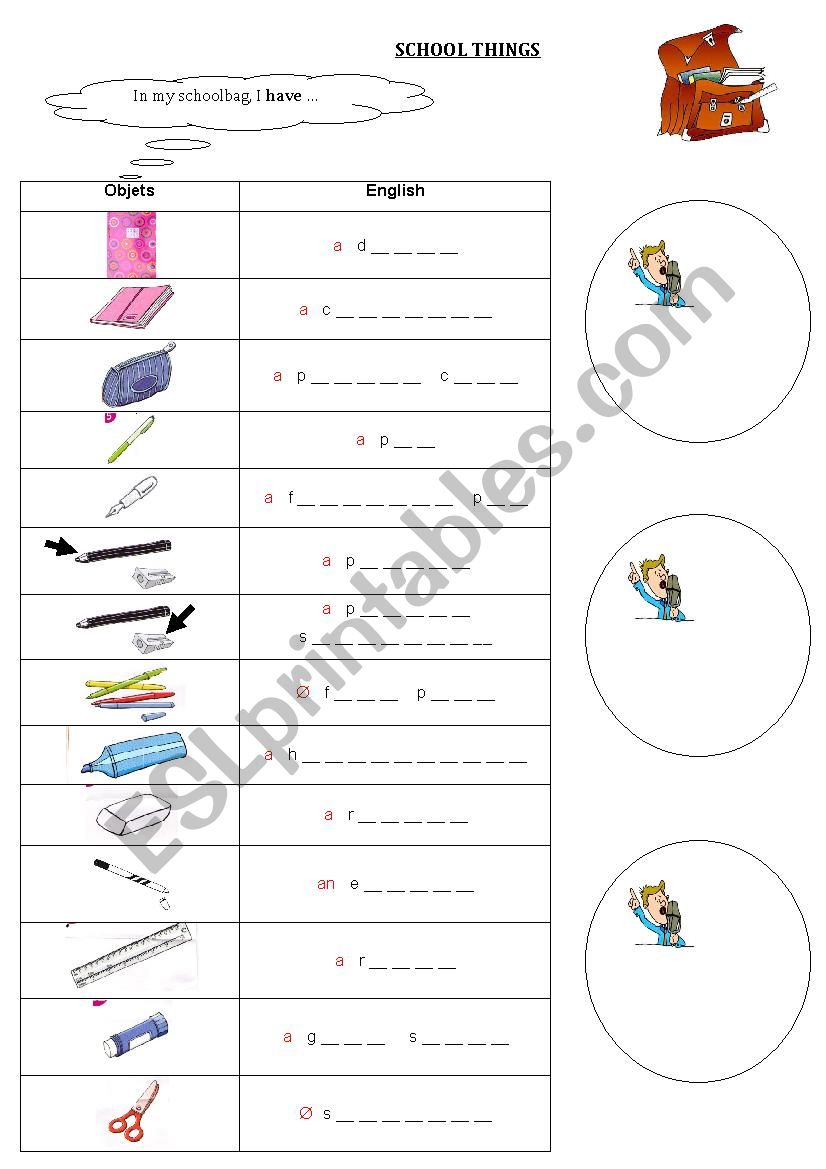 School things worksheet