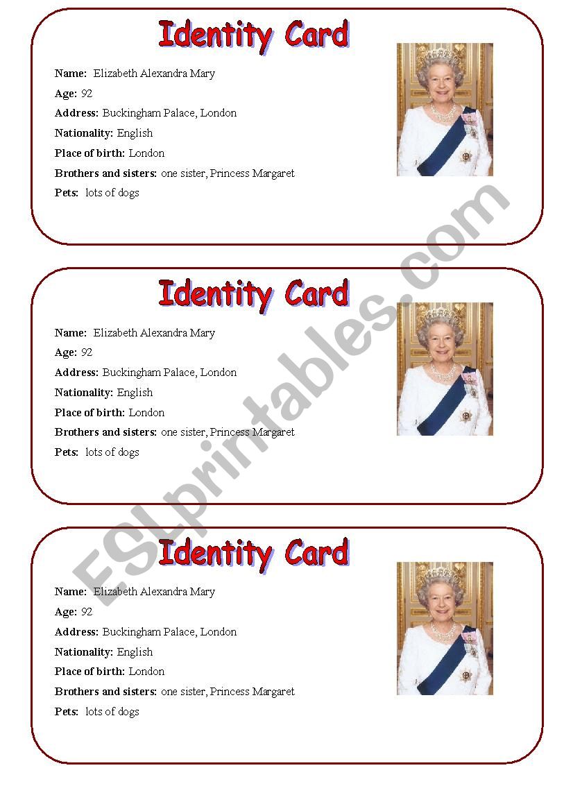 pairwork ID cards worksheet