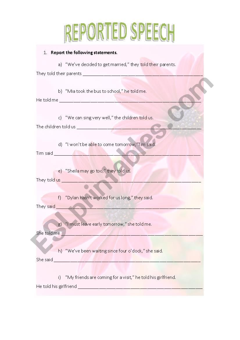 Reported speech worksheet