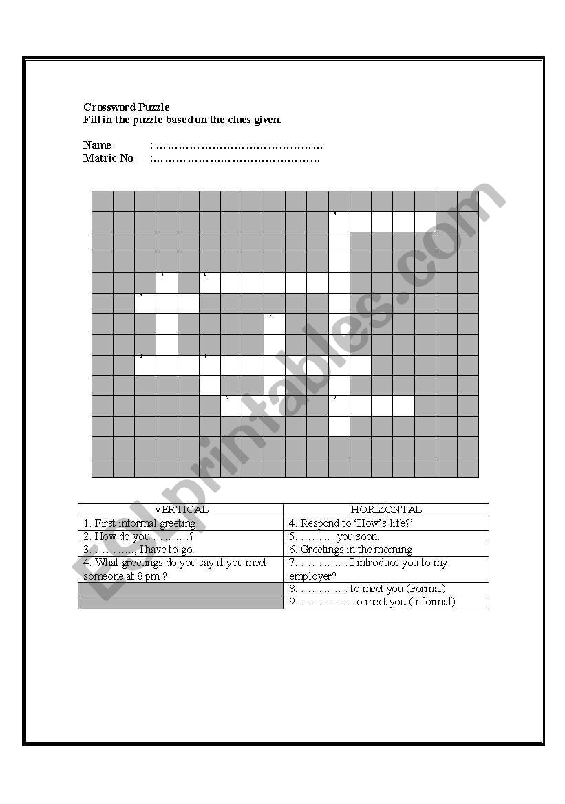 Greetings worksheet