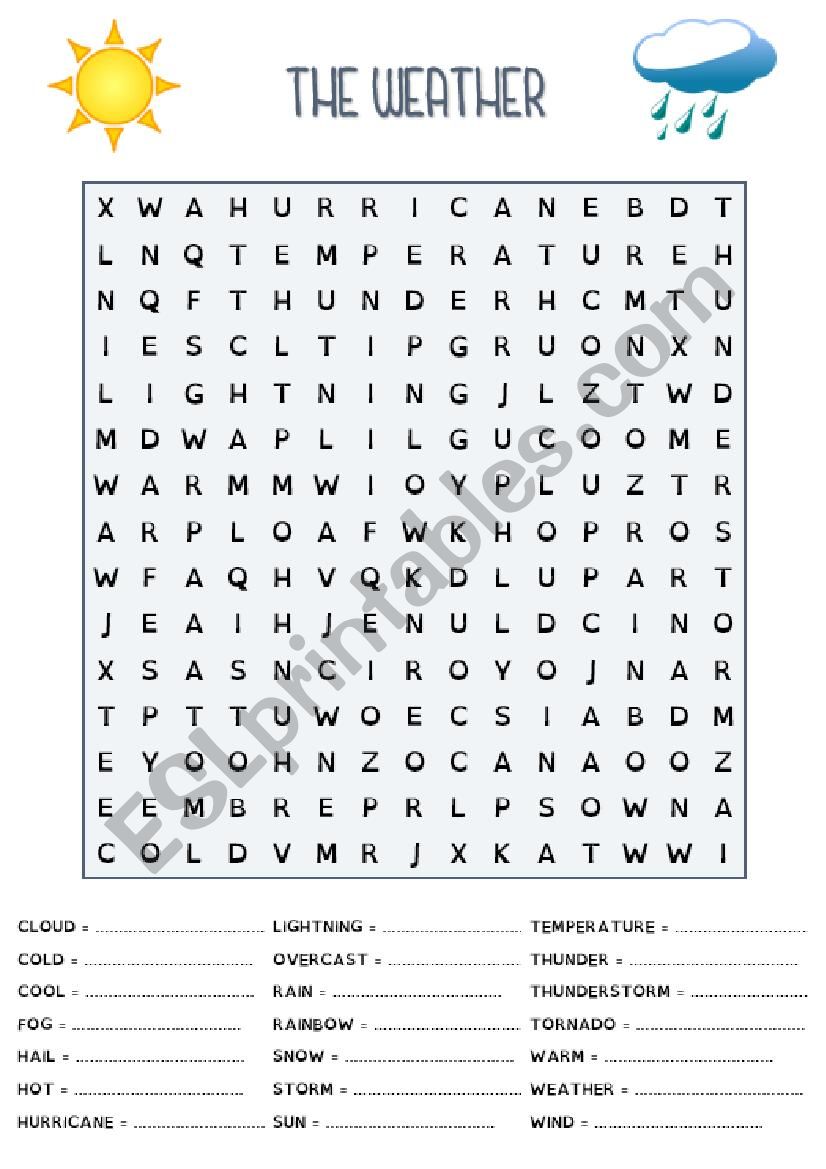 WORD SEARCH PUZZLE - THE WEATHER