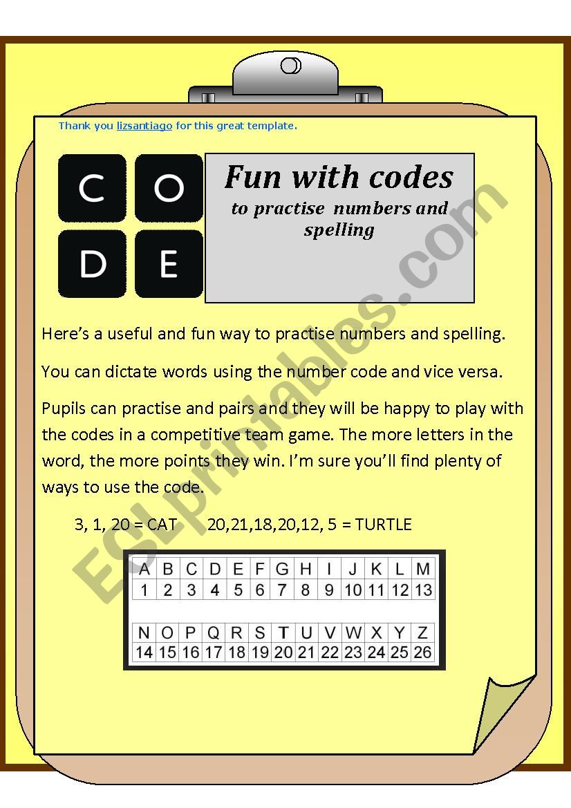 Codes for numbers and spelling