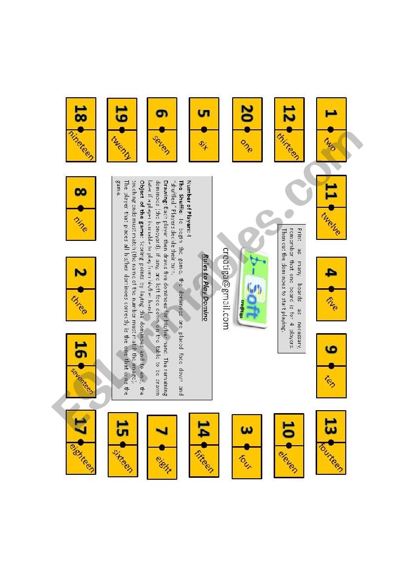 Domino-Numbers 1 to 20 worksheet