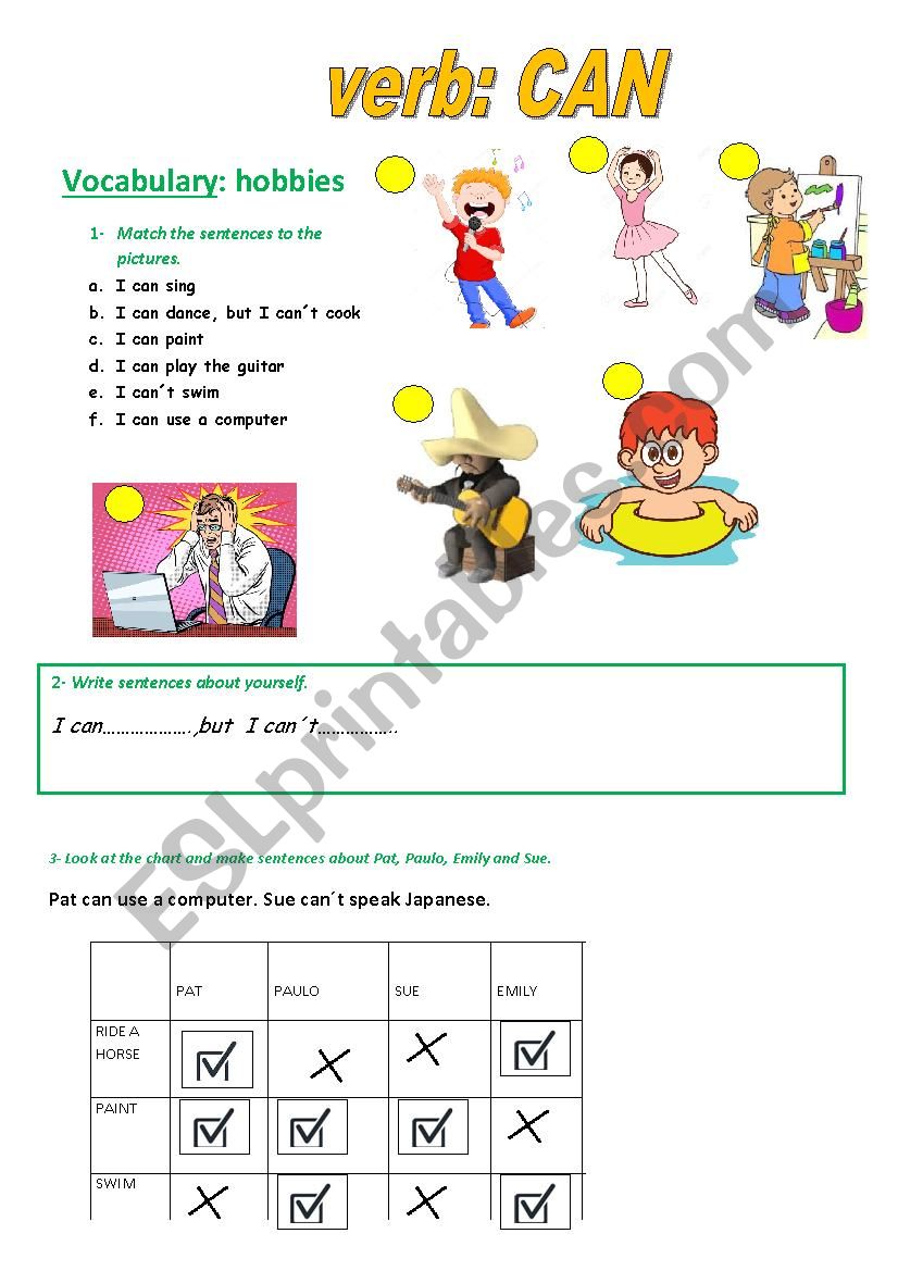 VERB CAN worksheet