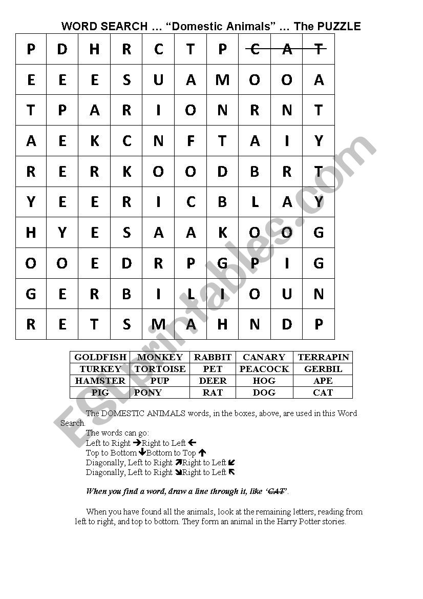 WORDSEARCH 004 Domestic Animals