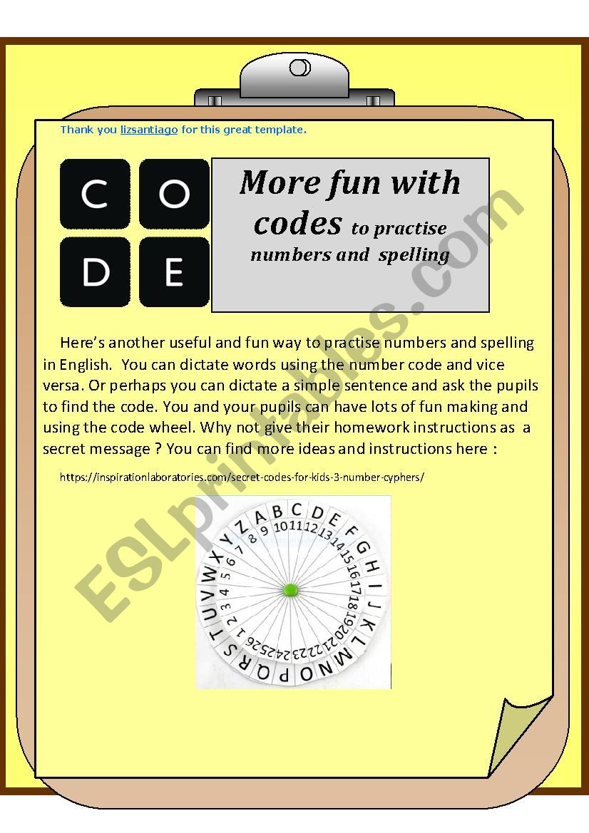 More codes for practising numbers and spelling