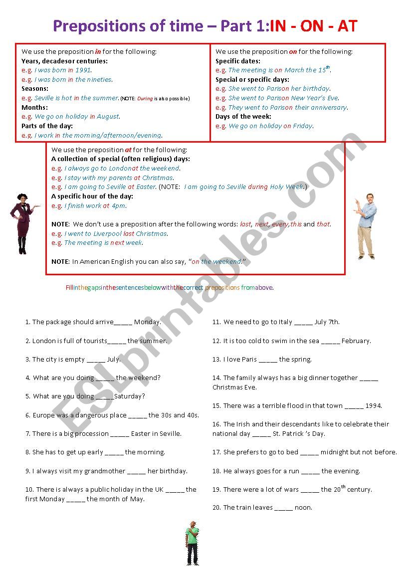 Prepositions of time: Part 1 worksheet
