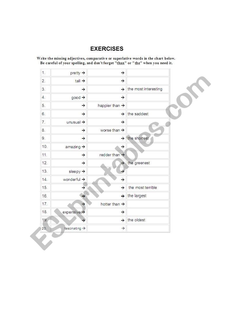 comparative and superative worksheet