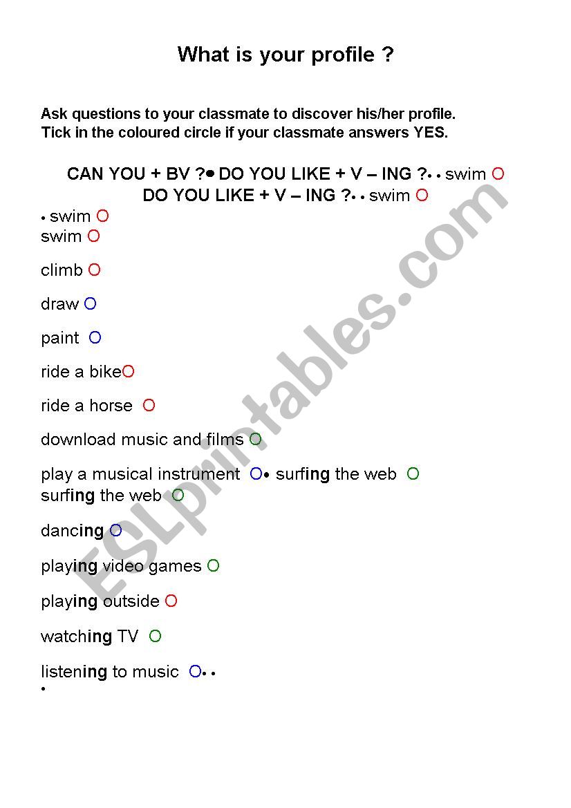 profile pairwork worksheet