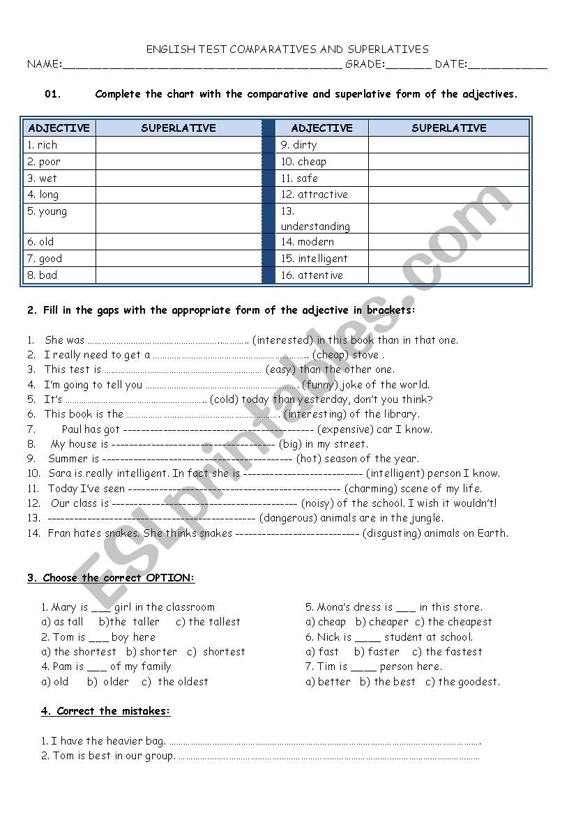 superlative worksheet