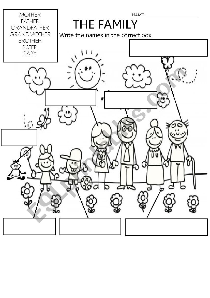 esl kindergarten worksheets family