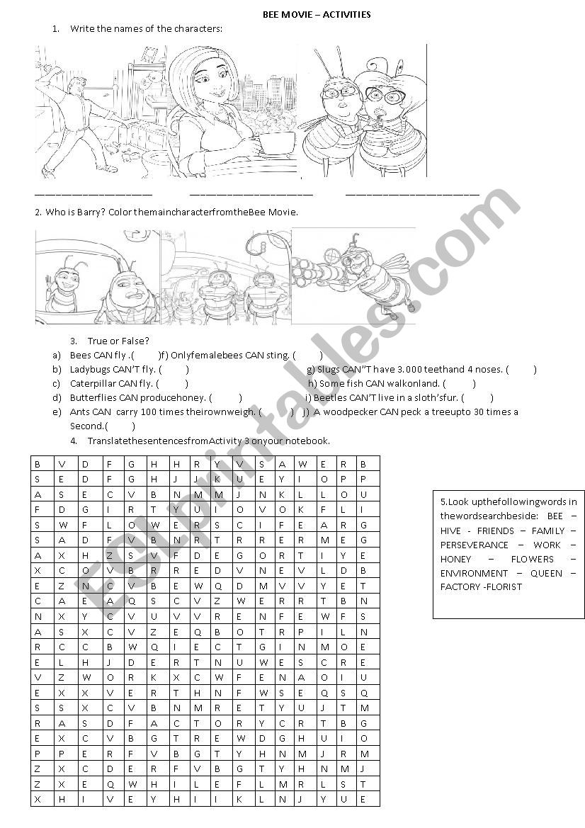 Bee Movie Activity worksheet