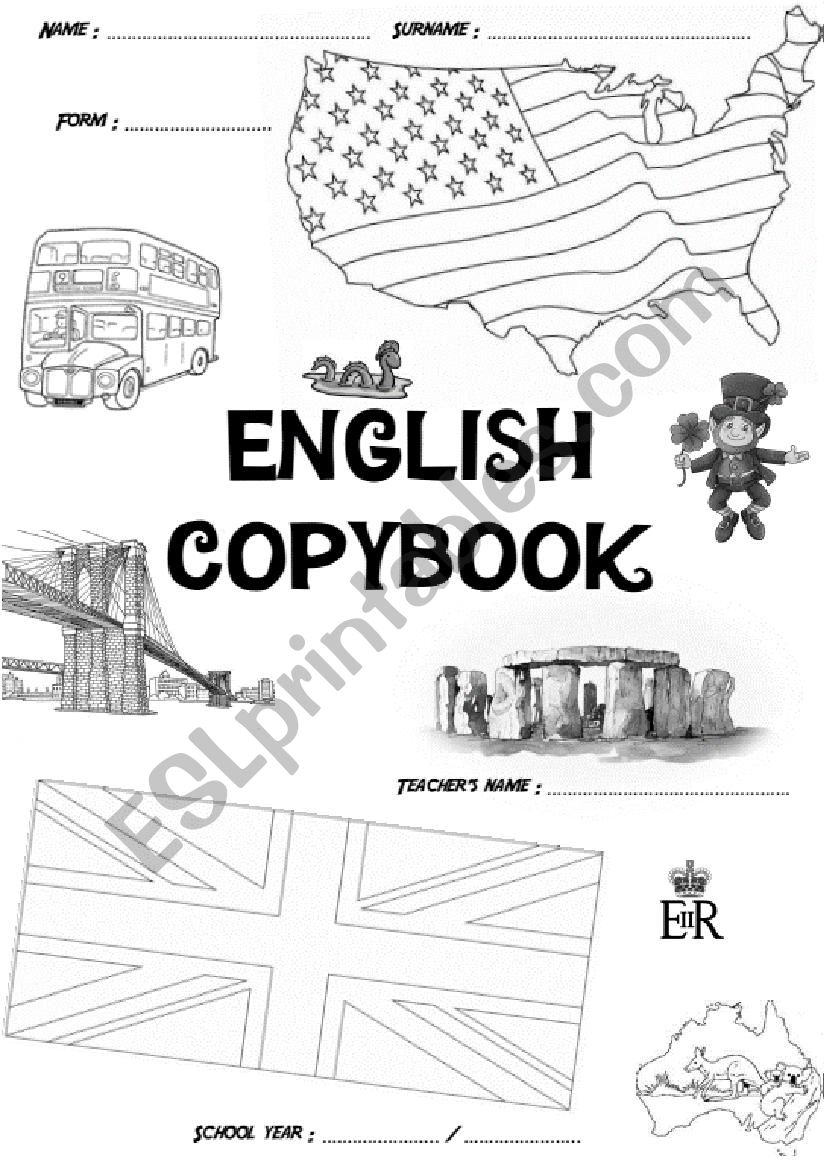 Page De Garde English Copybook Copybook page cover - ESL worksheet by Billex