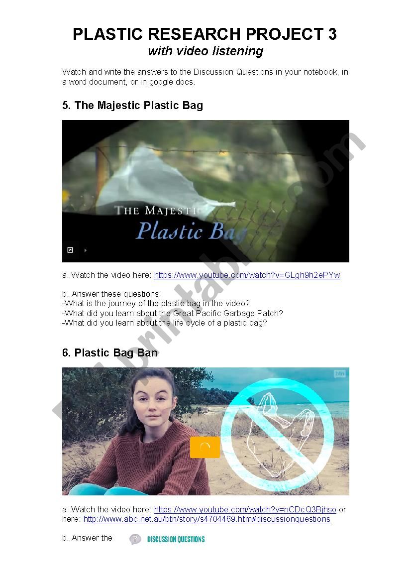 Plastic Pollution: Video Listening, Discussion and Research Activity 3