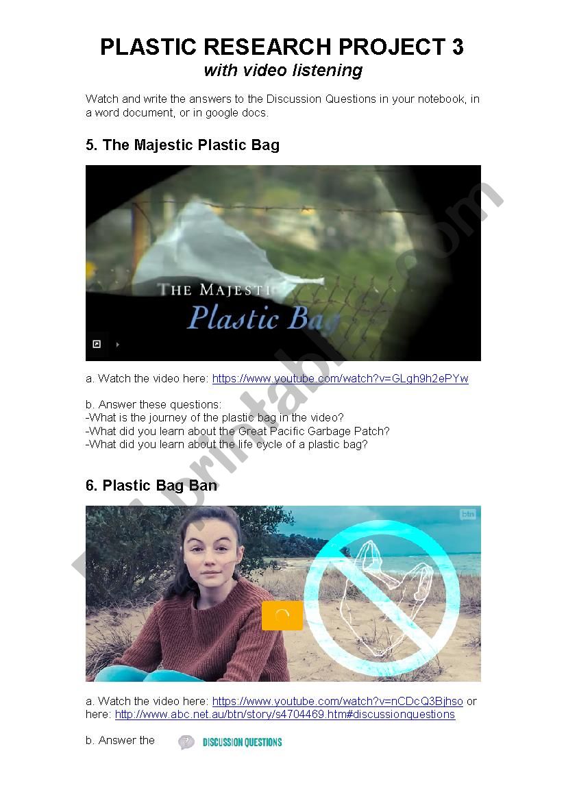 Plastic Pollution: Video Listening, Discussion and Research Activity 3