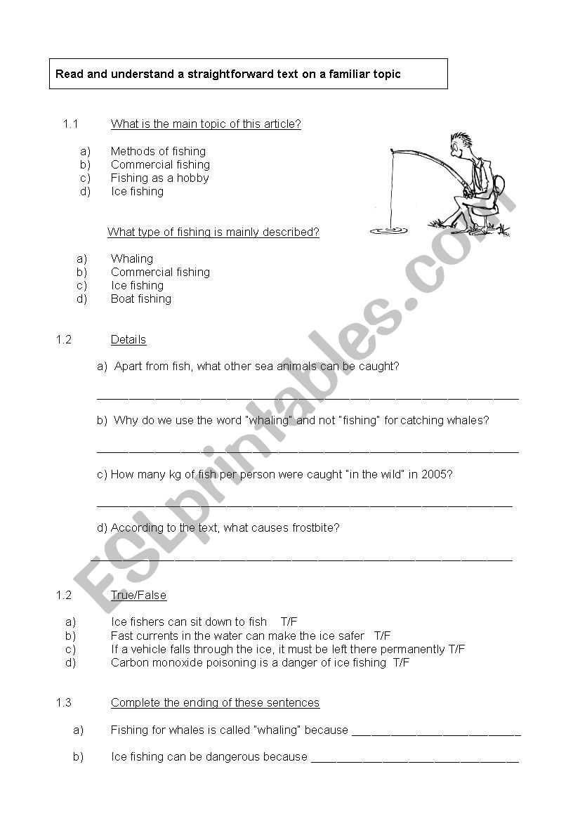 Fishing Close Reading with questions and answers