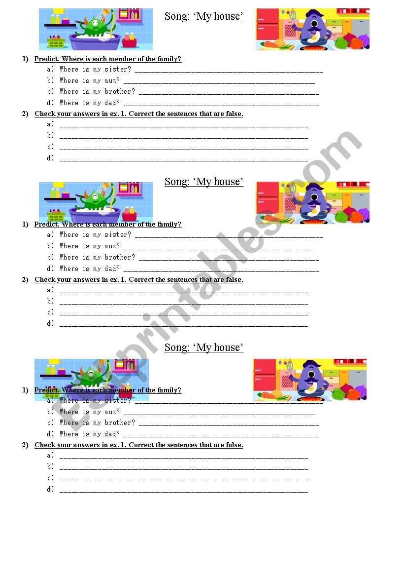 Song - My house - Activities worksheet