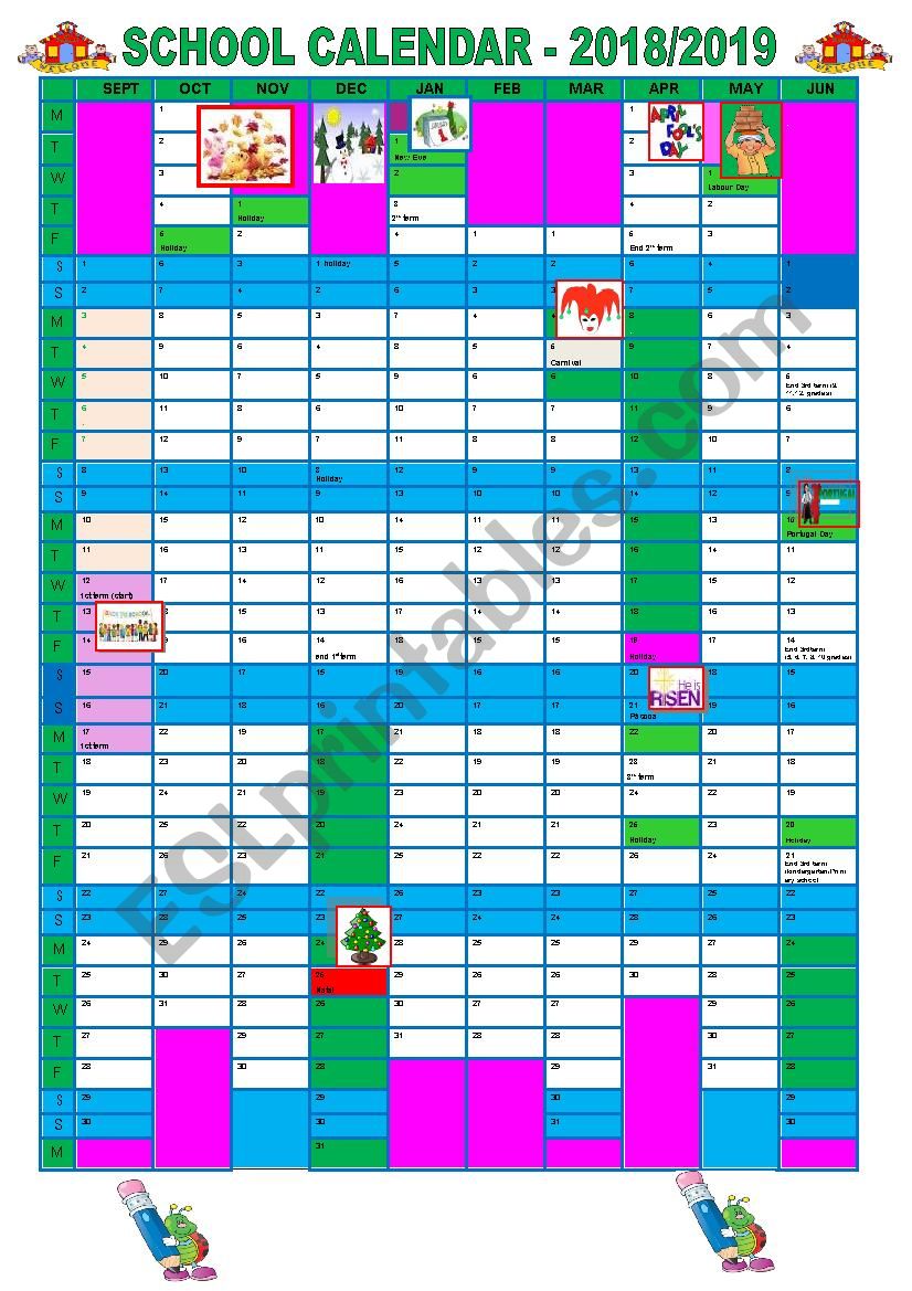 SCHOOL CALENDAR - 2018/2019 worksheet